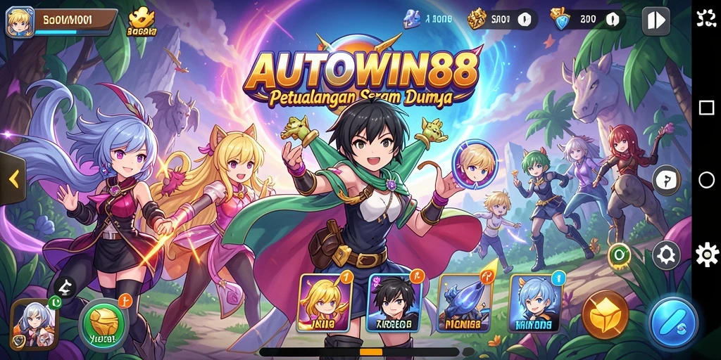 Tampilan seru dari gameplay AUTOWIN88 dengan karakter anime yang dinamis.