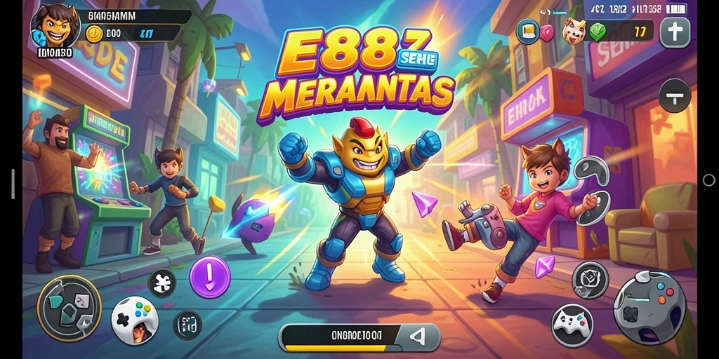 Screenshot gameplay E88 dengan karakter melompat di level yang penuh tantangan.