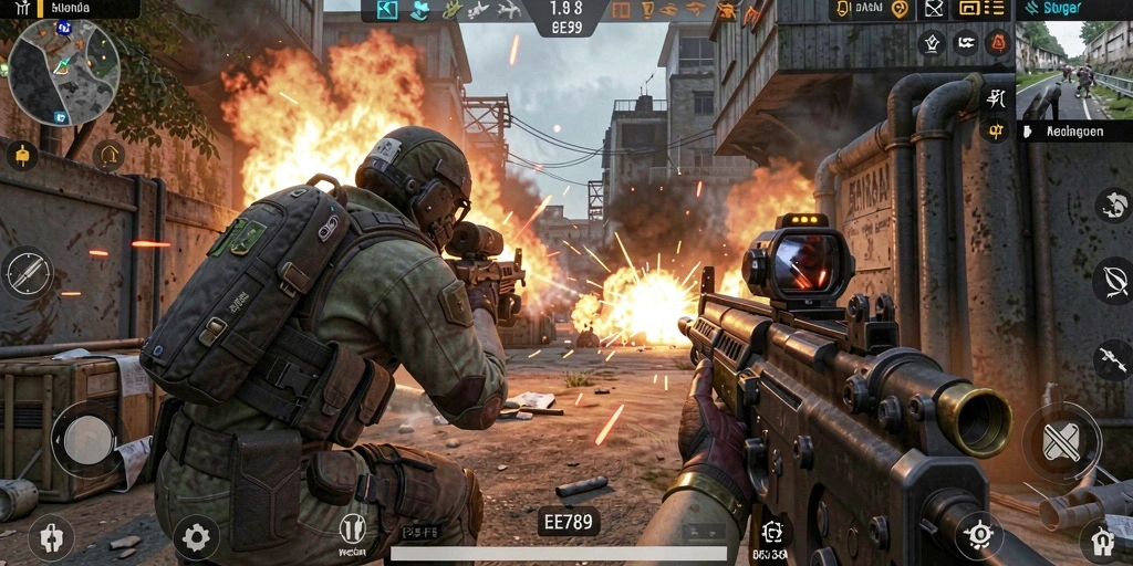 Screenshot gameplay menunjukkan aksi pertempuran yang mendebarkan di EE789.