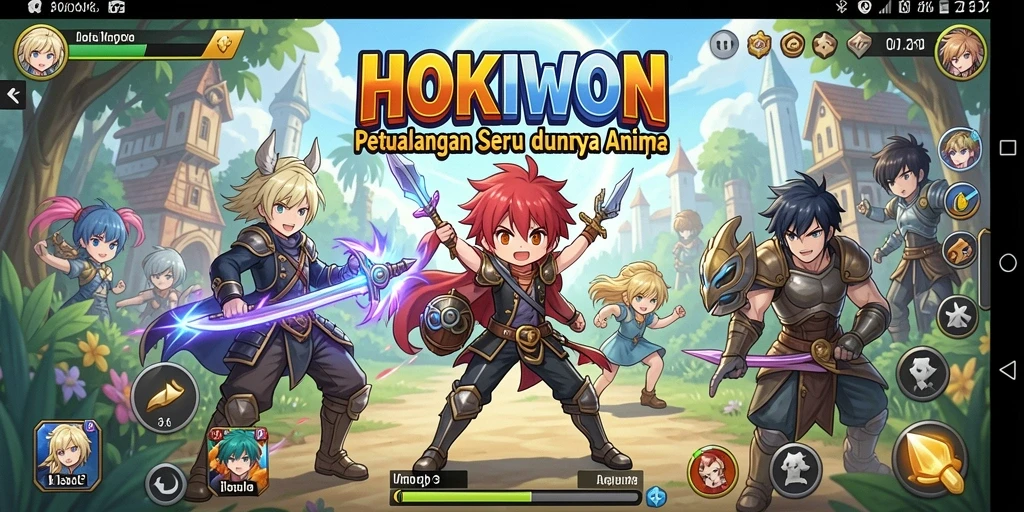 Screenshot gameplay HOKIWON yang menampilkan karakter anime dalam aksi.