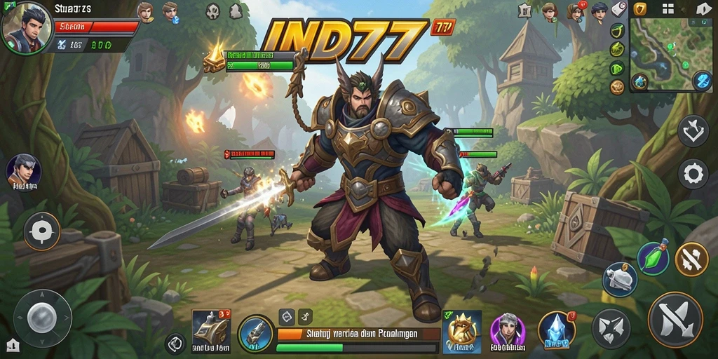 Tampilan gameplay dinamis dengan pertempuran strategi yang mendebarkan.