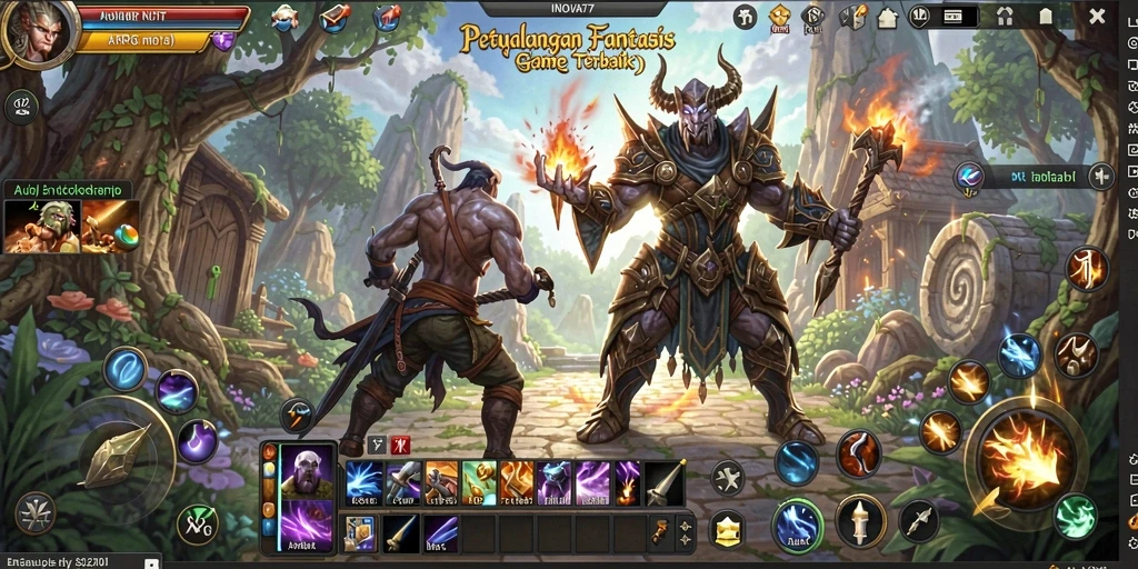 Tangkapan layar utama <strong>INOVA77</strong> yang menampilkan aksi pertempuran yang mendebarkan.