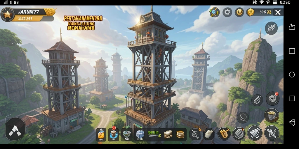 Tampilan gameplay seru dari JARUM77 dalam genre Tower Defense.