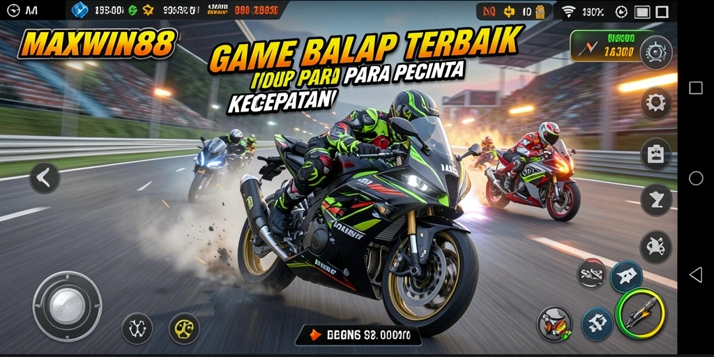 Tampilan gameplay seru dari game balap motor MAXWIN88.
