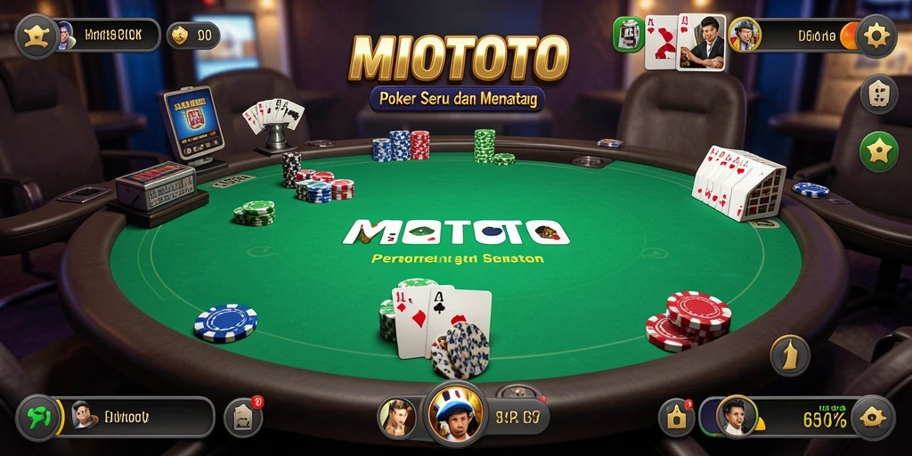 Screenshot MIOTOTO menunjukkan suasana permainan poker yang mendebarkan.