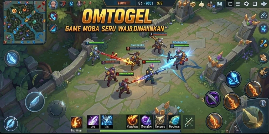 Gameplay menarik OMTOGEL dengan pertarungan seru di arena MOBA.