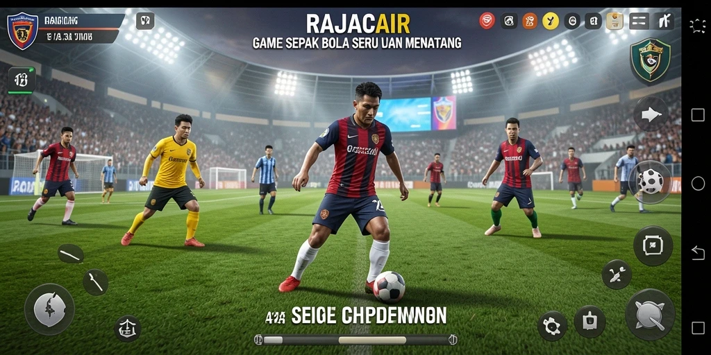 Tampilan gameplay menarik dari RAJACAIR yang menunjukkan aksi sepak bola.