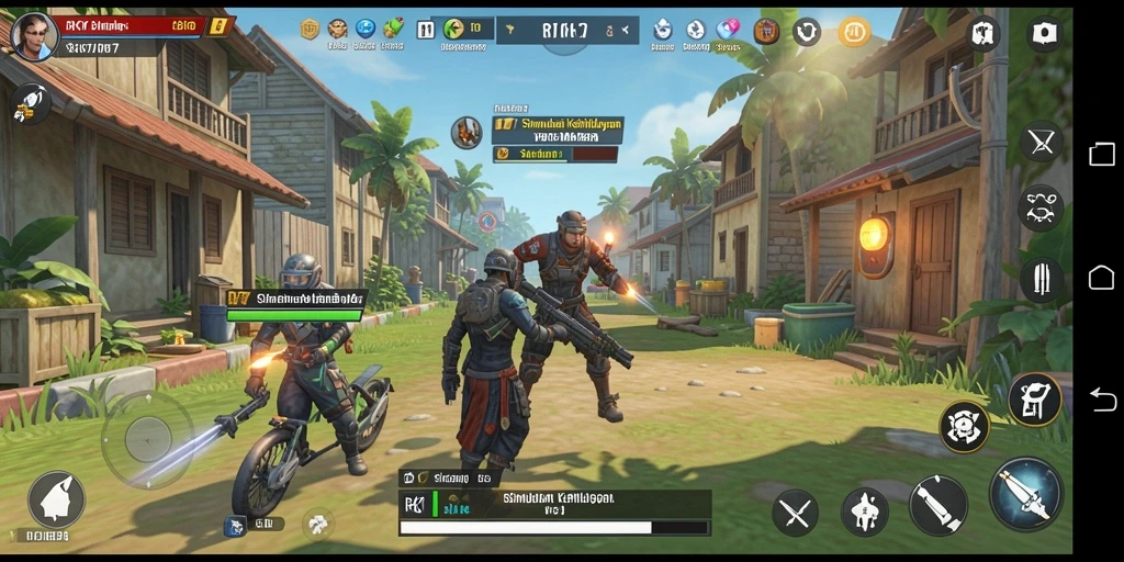 Screenshot utama RK77 menampilkan berbagai aktivitas kehidupan yang seru.