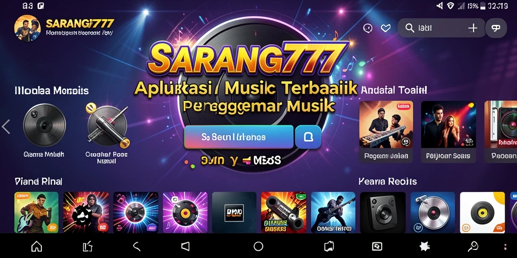 Tampilan gameplay SARANG777 menampilkan antarmuka modern dan koleksi lagu yang beragam.