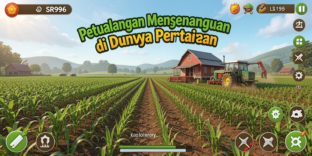 Screenshot gameplay SR996 menampilkan aktivitas bertani yang seru dan berwarna-warni.