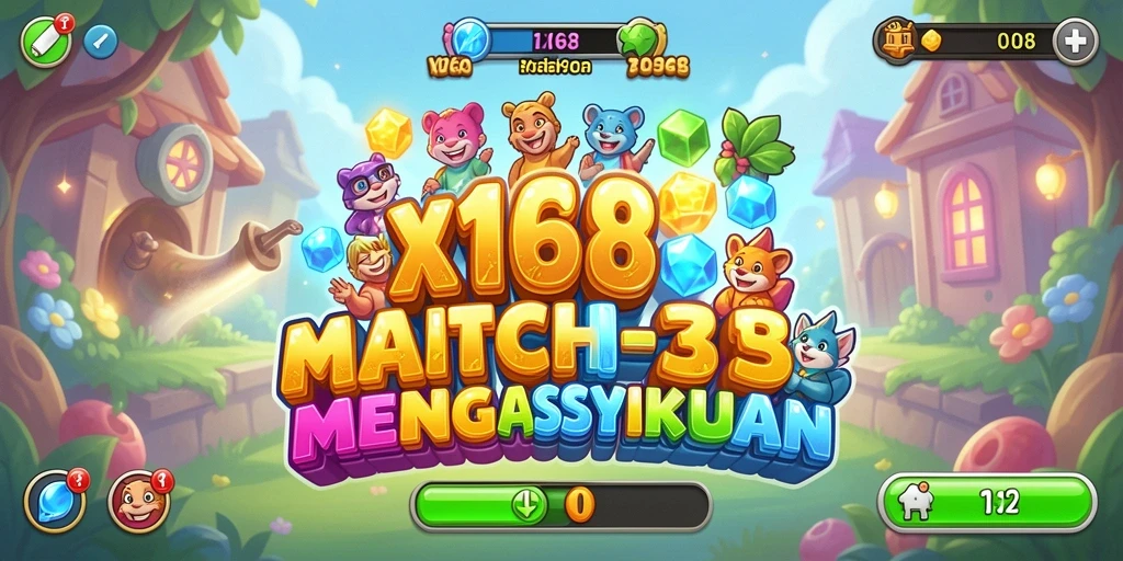 Screenshot gameplay X168 yang menampilkan grafis cerah permainan Match-3.